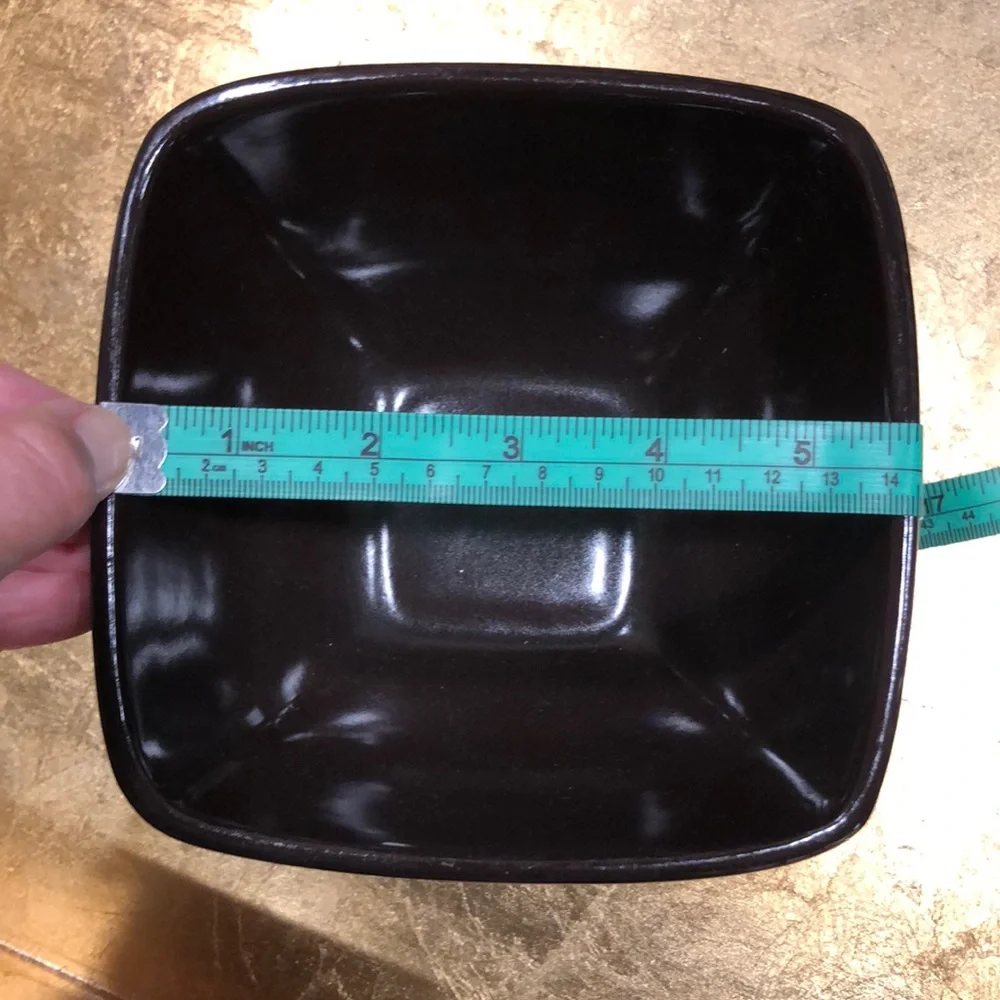 ELITE COUTURE Pair of Square Bowls‎ Green Speckle Glaze with Brown Interior